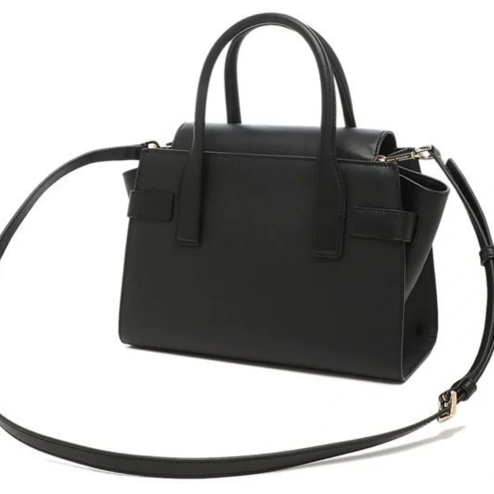 MICHAEL KORS Carmen Medium Faux Leather Belted Satchel Black Color